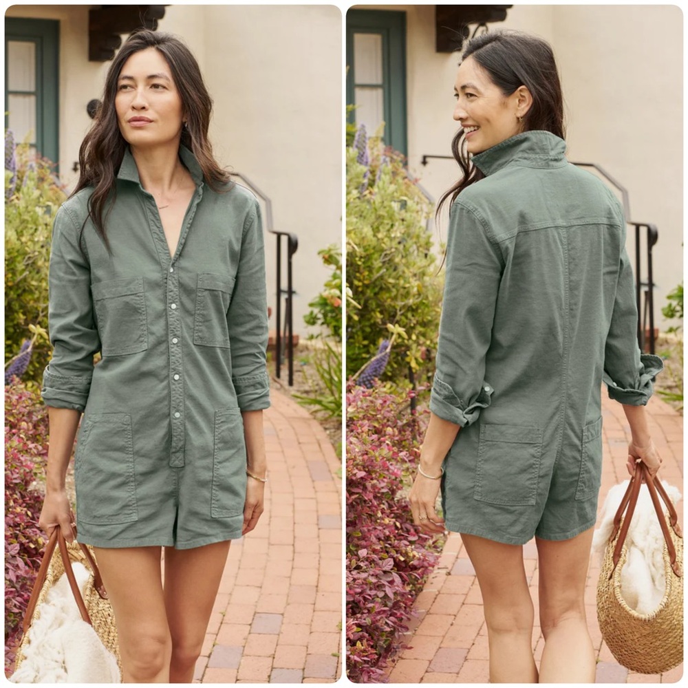Frank & Eileen Ireland Long-Sleeve Playsuit Italian Performance Linen Size XL